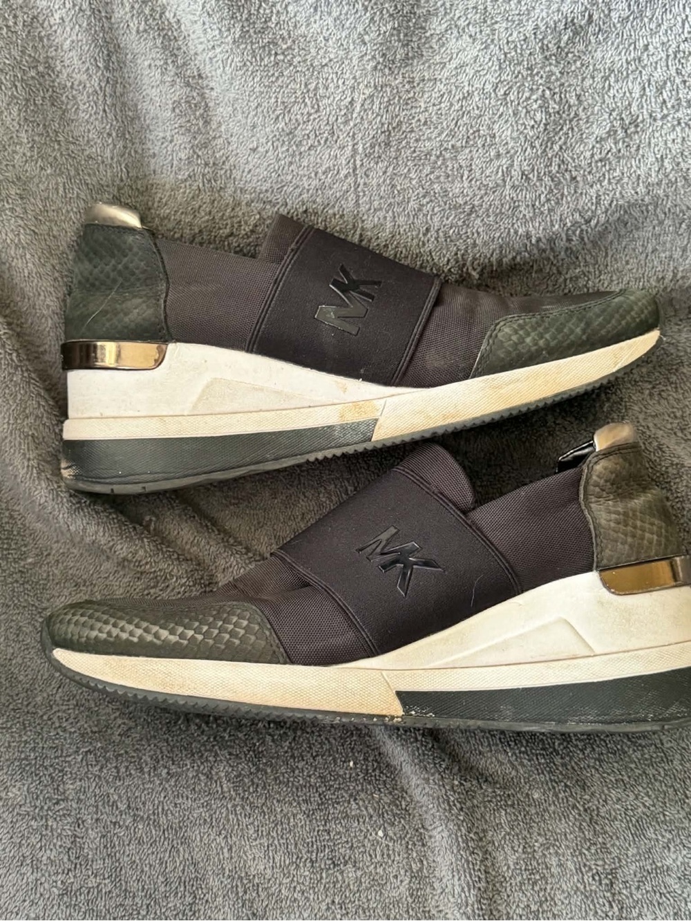 Michael Kors Black and White Slip-On MK Runner Sneakers